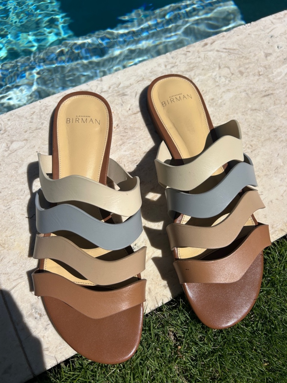 Alexandre Birman Multicolor Wave-Strap Leather Slide Sandals